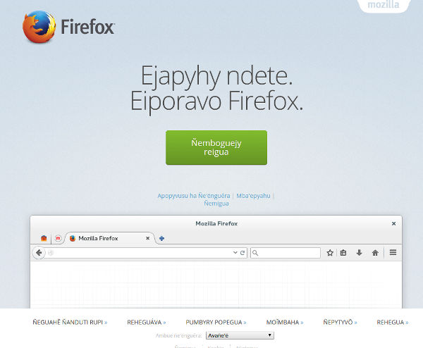 navegador Firefox em língua guarani